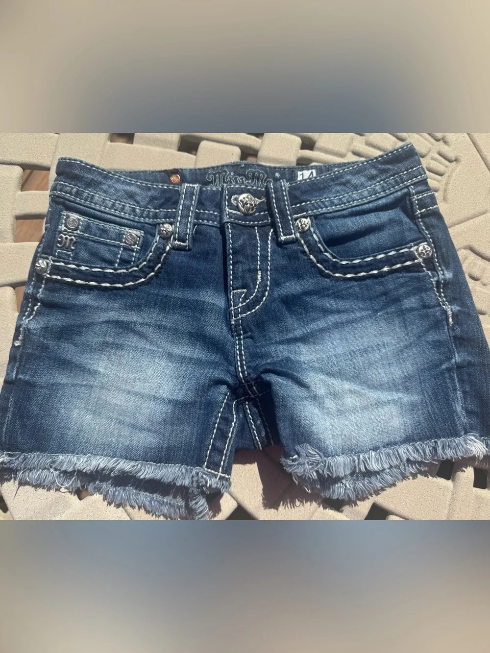 Girls Miss Me Blue Denim Shorts with Embellished Back Pockets Girls 14